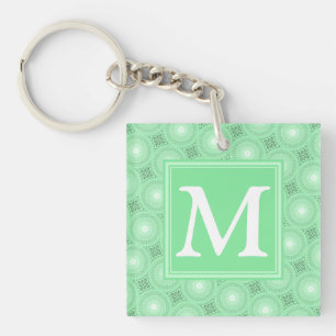 Monogram spring green circles pattern key ring