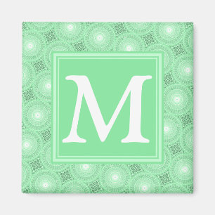 Monogram spring green circles pattern magnet