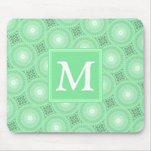 Monogram spring green circles pattern mouse pad