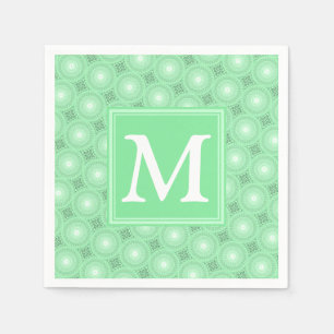 Monogram spring green circles pattern napkin