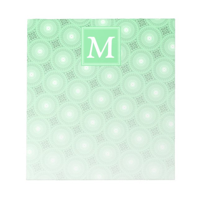 Monogram spring green circles pattern notepad (Front)