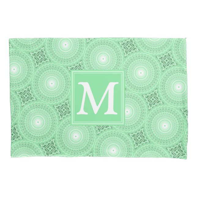 Monogram spring green circles pattern pillowcase (Front)