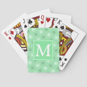 Monogram spring green circles pattern playing cards