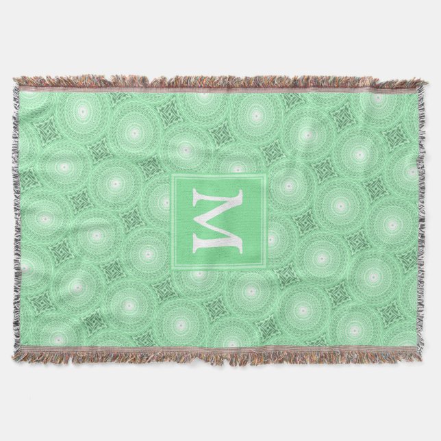 Monogram spring green circles pattern throw blanket (Front)