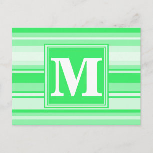 Monogram spring green stripes postcard