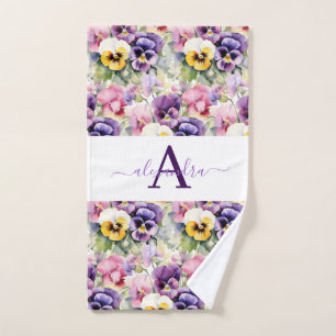 Monogram Spring Pansy Pansies Towel Set