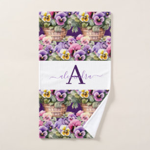 Monogram Spring Pansy Pansies Towel Set