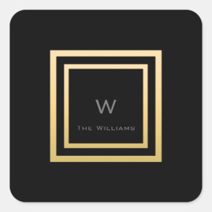 Monogram Square Gold Frame Minimalism VIP Wedding Sticker