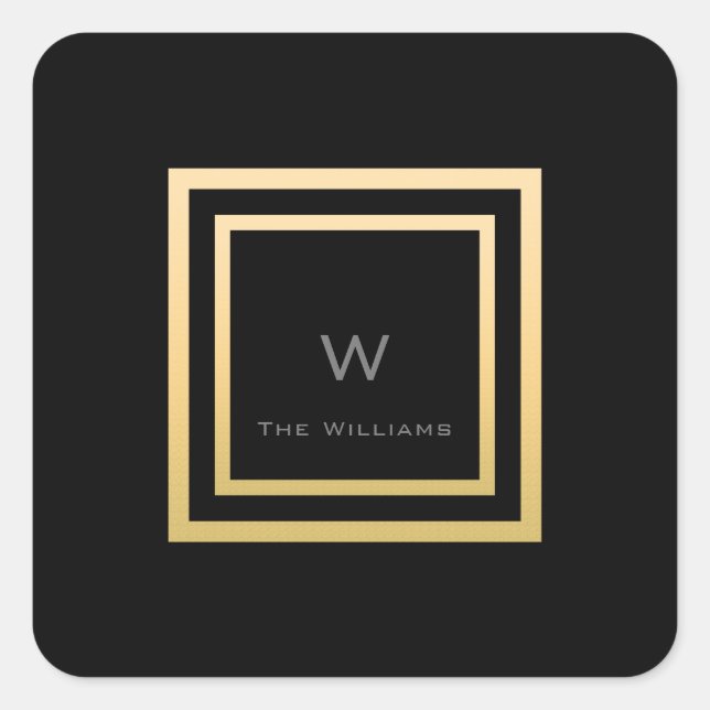 Monogram Square Gold Frame Minimalism VIP Wedding Sticker (Front)