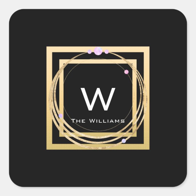 Monogram Square Golden  Frame Minimalism Geometry Square Sticker (Front)