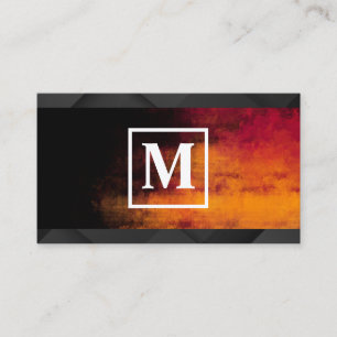 Monogram Square   Orange Black Texture Business Card