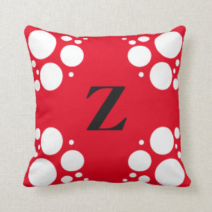 Monogram square pillow, polka dot black red cushion