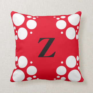 Monogram square pillow, polka dot black red cushion