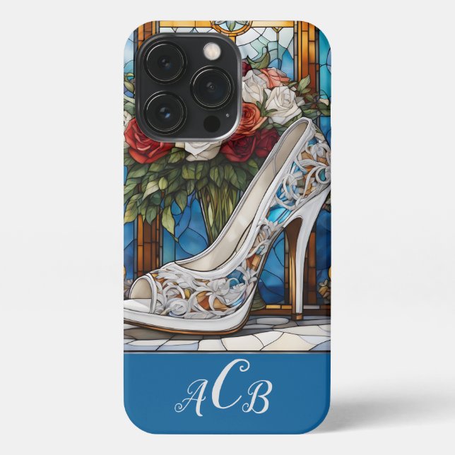 Monogram Stained Glass Shoe and Bouquet iPhone Case (Back)