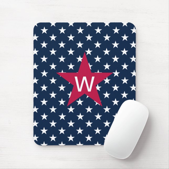 Monogram Star Red White Blue Mousepad (With Mouse)