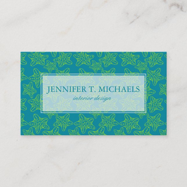 Monogram Starfish Crowd Pattern Business Card (Front)
