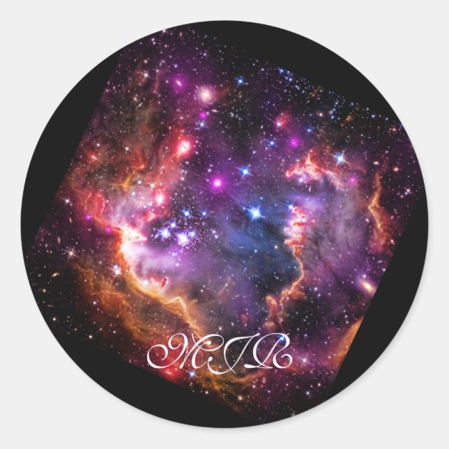 Monogram Starry Wingtip of Small Magellanic Cloud Classic Round Sticker (Front)