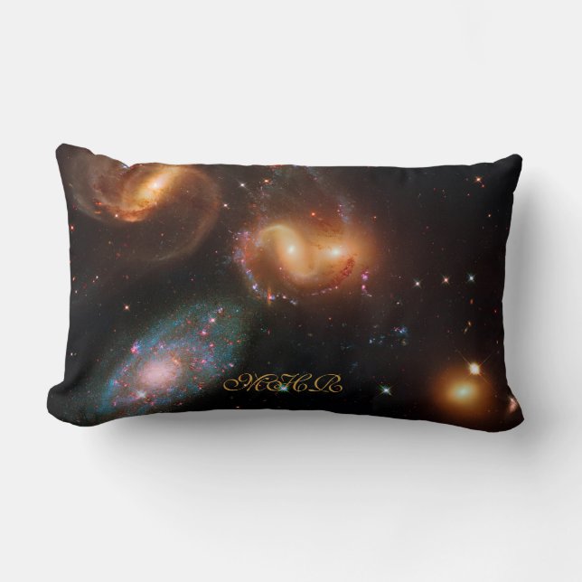 Monogram Stephans Quintet deep space star galaxies Lumbar Cushion (Front)