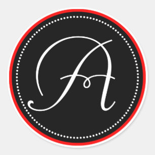 Monogram Sticker with Black -Red Circle Design