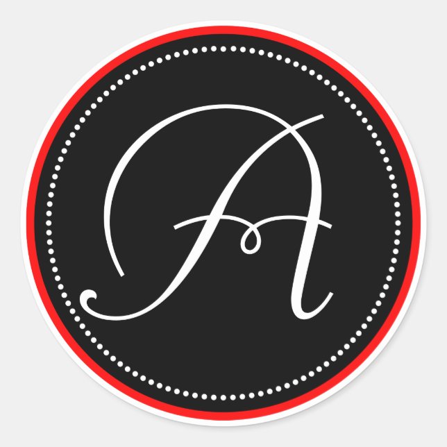 Monogram Sticker with Black -Red Circle Design (Front)