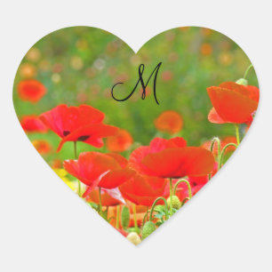Monogram stickers Cards Seals Red Poppy Flowers