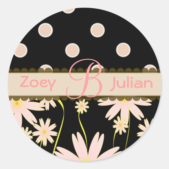 Monogram stickers pink wildflowers and polka dots (Front)