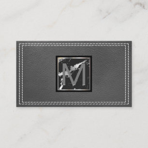 Monogram Stitched Leather Marble Business Card