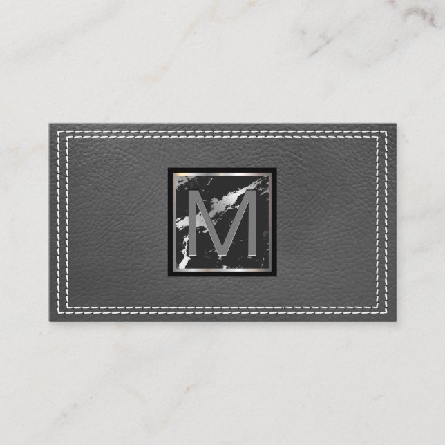 Monogram | Stitched Leather | Marble Business Card (Front)