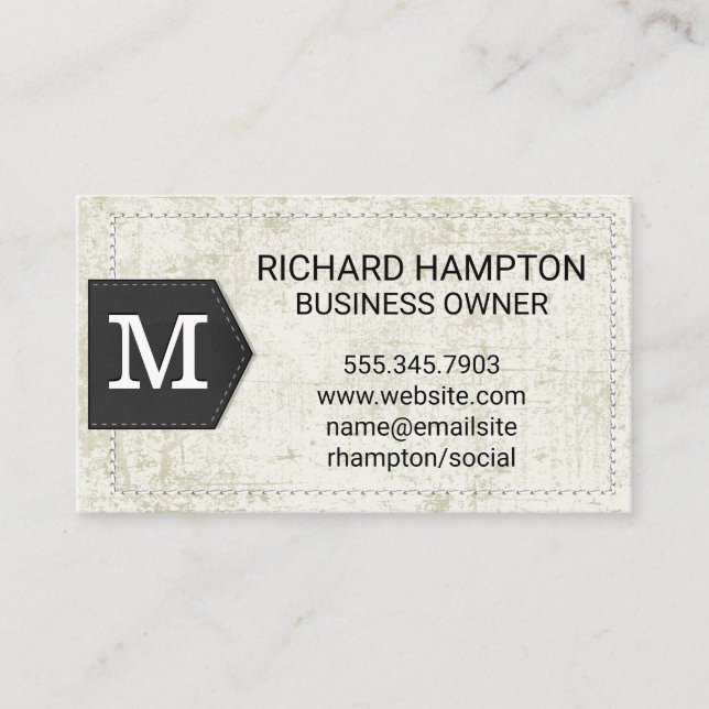 Monogram | Stitched Worn Leather Business Card (Front)