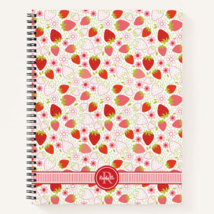 Monogram Strawberry Fruit Pattern Notebook