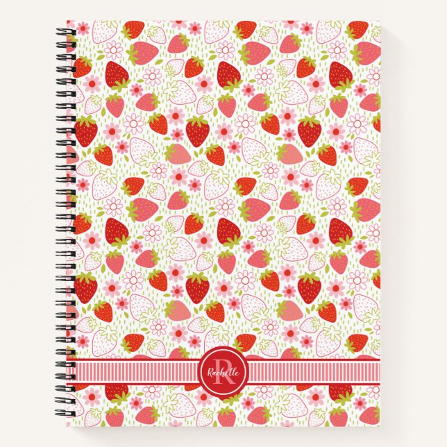 Monogram Strawberry Fruit Pattern Notebook (Front)
