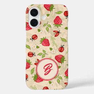 Monogram Strawberry Ladybug Pattern iPhone 16 Case