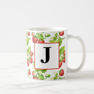 Monogram Strawberry Watercolor Mug