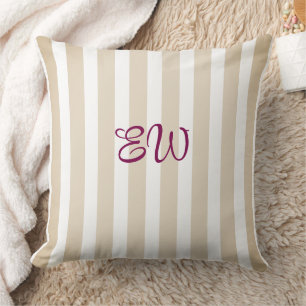 Monogram Stripe Custom Throw Pillow   Tan Sangria