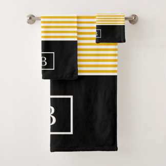 Monogram Stripe Towel Set - Mustard/White