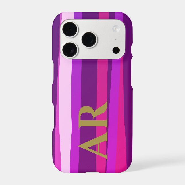Monogram Striped Hot Pink Purple Gold Initials  (Back)