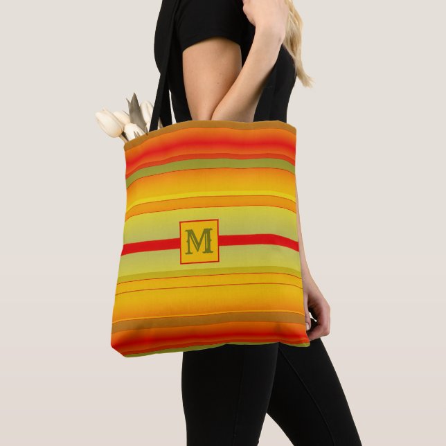 Monogram Striped Pattern Tote Bag (Close Up)