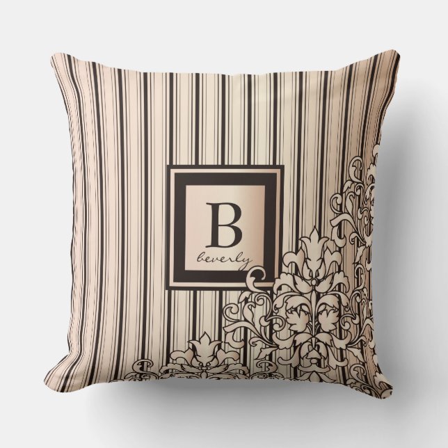 Monogram Stripes Damask Feminine Girly Pretty Cushion (Front)