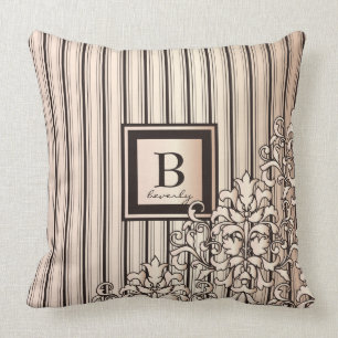 Monogram Stripes Damask Feminine Girly Pretty Cushion