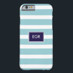 Monogram Stripes iPhone 6 case (Aqua/Navy)<br><div class="desc">Find cute and stylish invitations,  announcements,  stationery, and gifts at It's Owl Good Designs ( itsowlgood.com )</div>