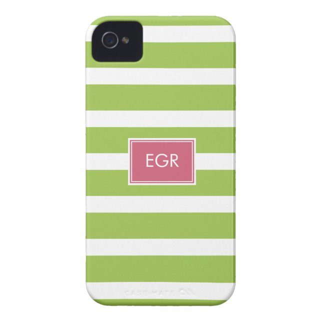 Monogram Stripes iPhone Cases (Green/Pink) (Back)