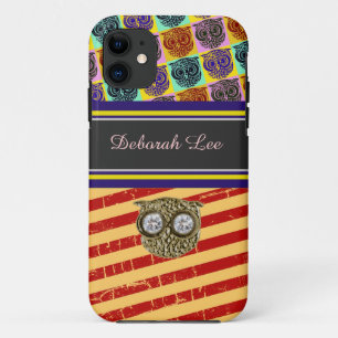 monogram, stripes & owls iPhone 11 case