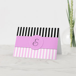 Monogram - Stripes, Parallel Lines - Pink White Note Card