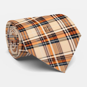 Monogram Stylish Autumn-Fall Plaid Pattern Necktie