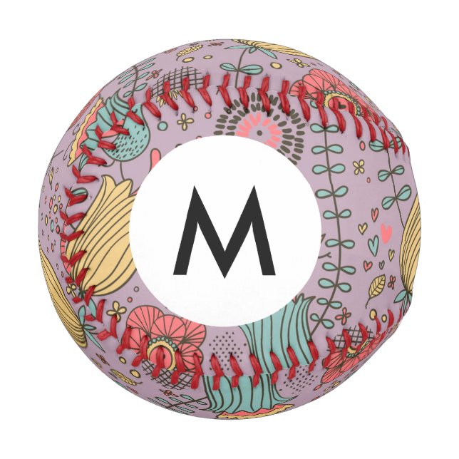 Monogram Stylish floral pattern with flowers Baseball (Front Left)