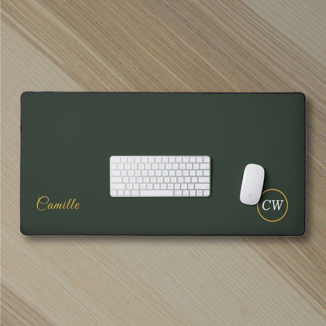 Monogram Stylish Gold & Forest Green  Desk Mat (Monogram Stylish Gold & Forest Green Desk Mat)
