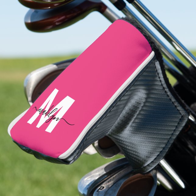 Monogram Stylish Hot Pink Golf Head Cover (Personalized Pink Monogram Name Golf Head Cover )