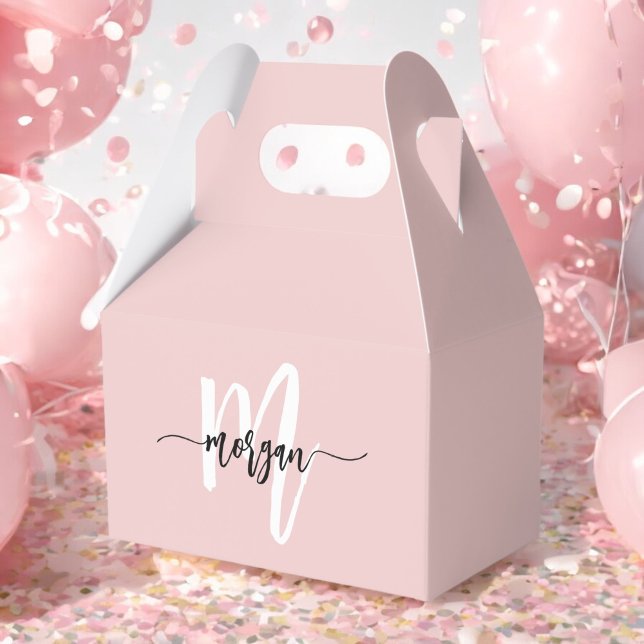 Monogram Stylish Modern Blush Pink Favour Box (Creator Uploaded)