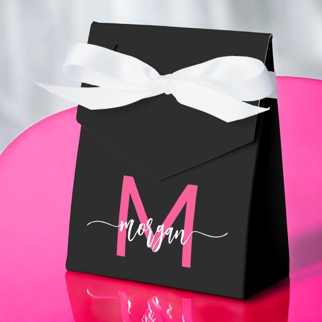 Monogram Stylish Modern Hot Pink Black Favour Box (Creator Uploaded)