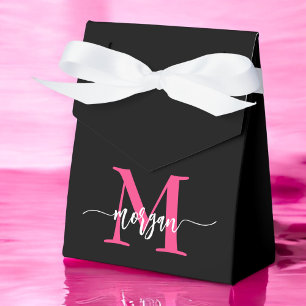 Monogram Stylish Modern Hot Pink Black Favour Box